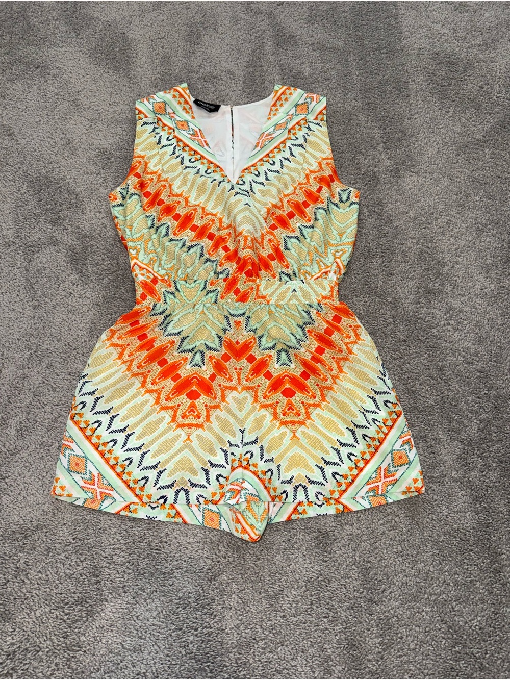 bebe Orange, Yellow & Teal Tribal Print Sleeveless Romper